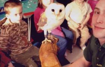 Jack and a Barn Owl at a Children;S Party