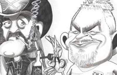 Lemmy and friend by Mick Wright Caricatures
