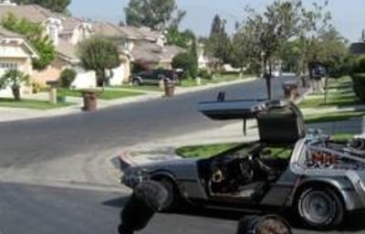 The BTTF Car being filmed on original movie loaction by Universal Studios
