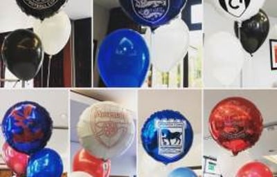 Football Themed Balloon Cluster Centrepieces in Hertfordshire, Bedfordshire, Essex & surrounding areas. 