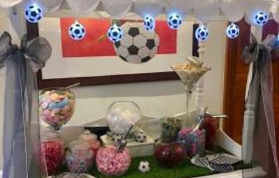 Football themed Candy Cart hire in Hertfordshire, Bedfordshire, Essex & surrounding areas. 