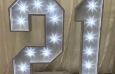 4ft Light Up '21'Number hire in Hertfordshire, Bedfordshire, Essex & surrounding areas.