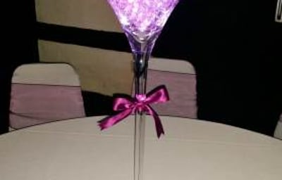 Martini Glass Table Centrepiece hire in Hertfordshire, Bedfordshire, Essex & surrounding areas. Perfect for weddings, birthdays & corporate events