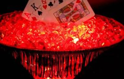 Casino Themed Table Centrepiece hire in Hertfordshire, Bedfordshire, Essex & surrounding areas. 