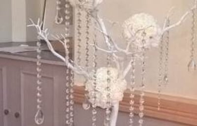 White Manzanita Style Crystal Trees with silk flowers