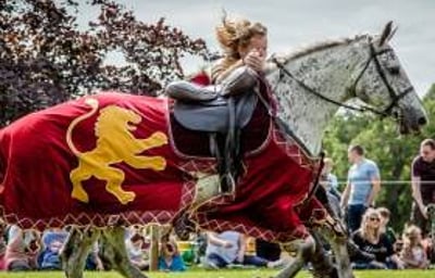 Flavours of Fingal Country Show Dublin Ireland - The Cavalry of Heroes Medieval Jousting Horse Stunt Show - Golden Knight Marc Lovatt Vault Trick Riding Sequence 2