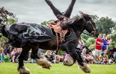 Flavours of Fingal Country Show Dublin Ireland - The Cavalry of Heroes Medieval Jousting Horse Stunt Show - Dark Knight Headstand Scissors Trick Riding Sequence 2