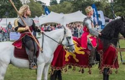 043 Cavalry of Heroes Medieval Jousting Knights on Horseback at Usk Show Monmouth Larry Weaver Photos