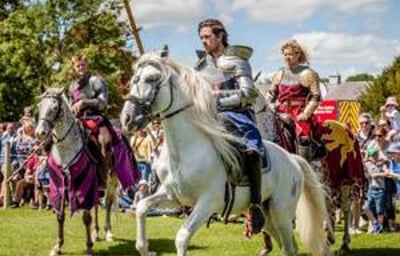 Flavours of Fingal Country Show Dublin Ireland - The Cavalry of Heroes Medieval Jousting Horse Stunt Show - Knights get ready to trick ride
