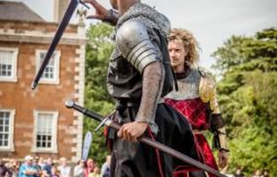 Flavours of Fingal Country Show Dublin Ireland - The Cavalry of Heroes Medieval Jousting Horse Stunt Show - Sword Fight The Dark Knight against The Golden Knight