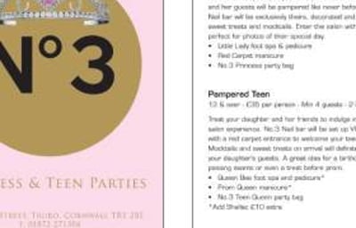 Princess Party Treatment Menu