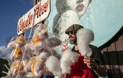 candy floss events server and stall at Down by the river