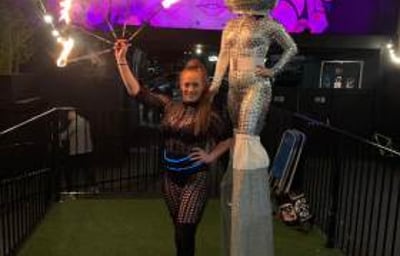 Fire Eater and Mirrorball stilt walker