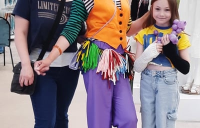 Baloon twister Candy Clown refreshing the Matalan store Glenrothes.jpg