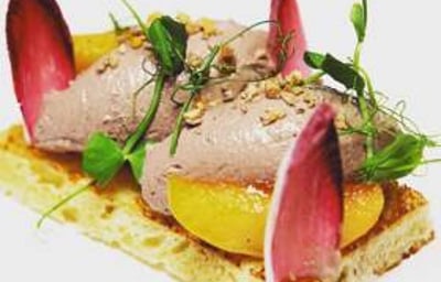 chicken liver parfait on toasted sourdough with caramelised apple