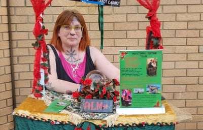 Traditionally decorated reading booth with no dress theme (work party)