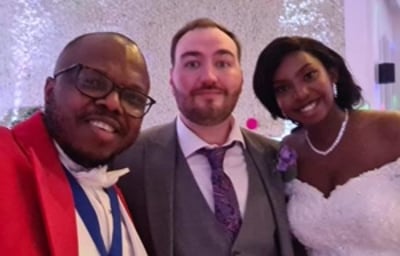 With a happy and lovely couple