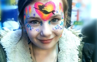 Bright colour Mermaid Face paint with glitter