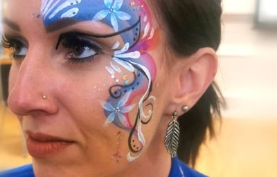 Eye Face Paint Flower Teardrop swirl  Pink and Blue