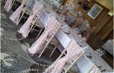 Dusky pink wedding set up 