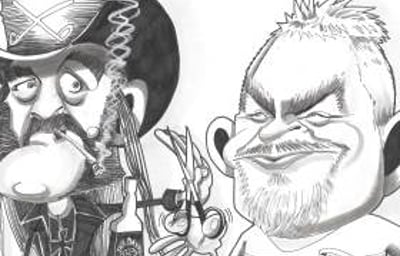 Lemmy and friend by Mick Wright Caricatures