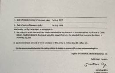 Public Liability Certificate