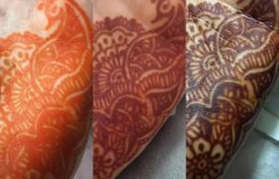 Henna stain from first removing the paste to 48 hours after application.