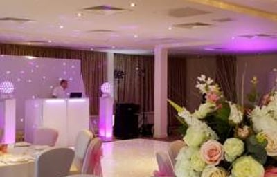 Raithwaite Estate Whitby white wedding package, one of our stunning starlit Led dance floors complete with uplighting and a full white wedding DJ supplied by Disco Dan.