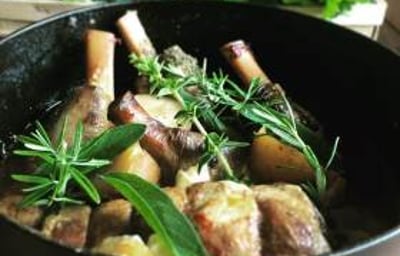 lamb hotpot with garden herbs and vegetables