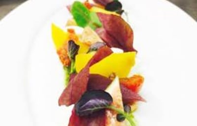 Fresh fig and goat cheese salad with beetroot and ginger bread 