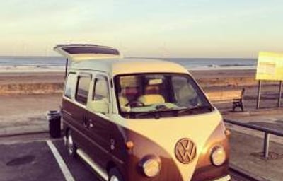 Van at sea front