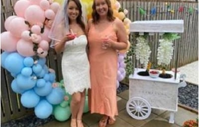 Balloon hoop and champagne cart