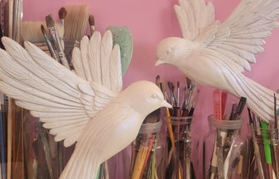 Hand carved birds for Annabells Private members club