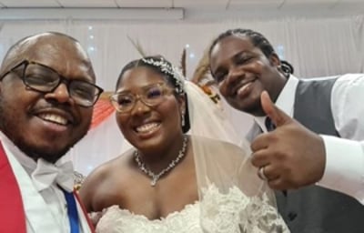 With a happy and lovely couple