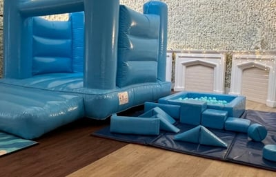 Indoor Pastel Blue Bouncy Castle and Soft Play Package
