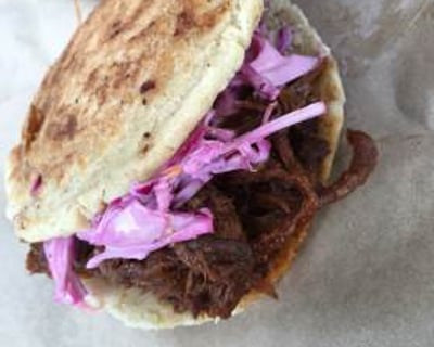 Arepa Filled with Beef Brisket and Home Made Coleslaw
