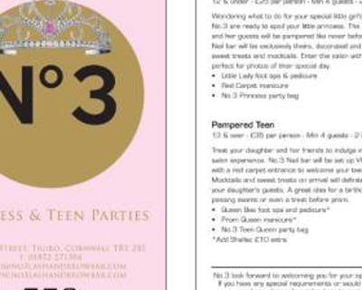 Princess Party Treatment Menu