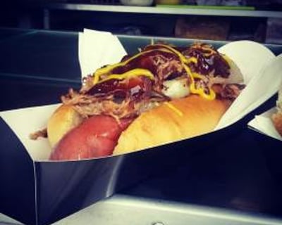 pulled pork hot dog