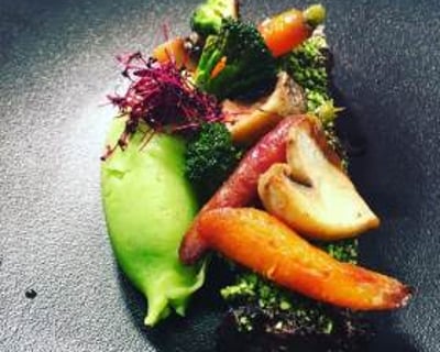 Slow braised beef with basil pomme purée